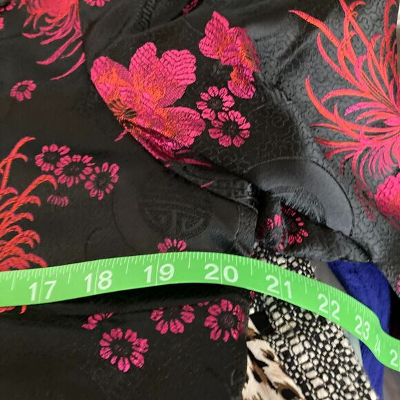 Maggy L Jacket Womens Sz 12 Black Pink Floral‎ Asian Print Satin Lightweight - Picture 6 of 8